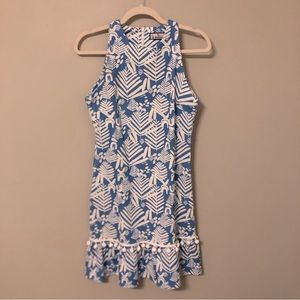 CK BRADLEY Blue & White Pom Pom Sleeveless Dress sz Medium
